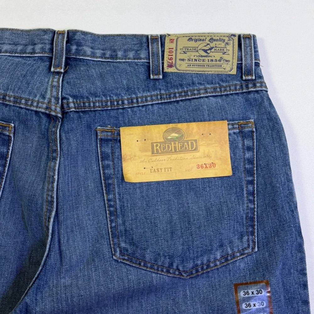RedHead Mens Easy Fit Straight Leg Denim Jeans Blue 36x30 9050-AS Work Utility